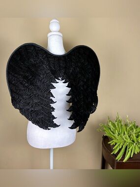 Black Angel Wing Capelet 3D Appliqué fabric with adjustable straps One Size